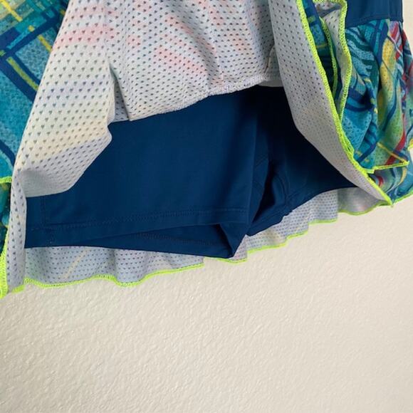 Lucky in Love Skort Blue Green Plaid Pleated Tiered Yellow Trim13 " Women Medium - Picture 4 of 8